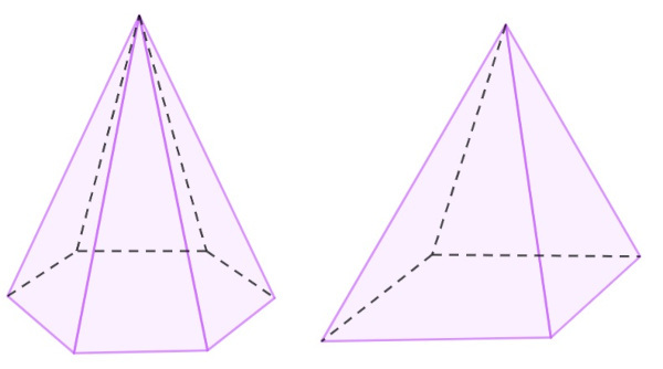 Zeshoekige en vierkante basispiramides respectievelijk.