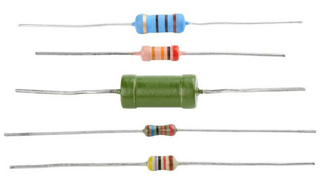 Resistors come in different colors and shapes.