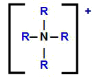 Formule développée du cation ammonium avec ses hydrogènes remplacés par des radicaux organiques