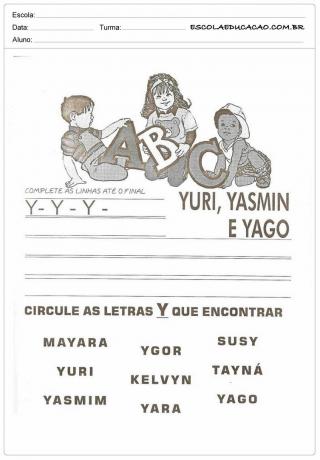 Activity Letter Y - Complete Correctly