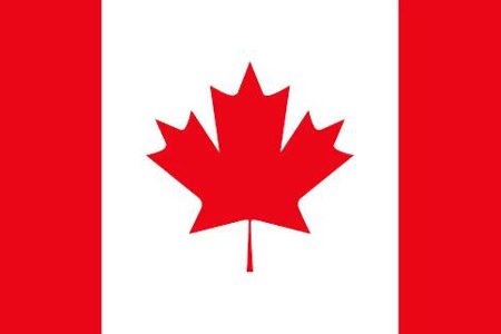 Kanadas flagga, i vita och röda färger. 