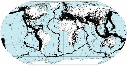 Seizmické zóny Zeme. Všimnite si podobnosť s mapou vyššie