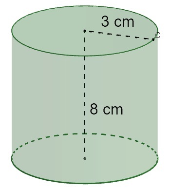 Cilinderhoogte van 8 cm en een straal van 3 cm.