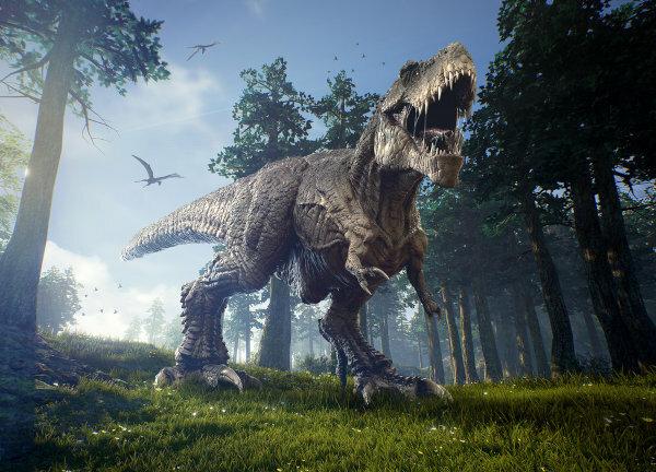 Tyrannosaurus rex, une espèce de dinosaure, un animal qui vivait sur Terre à l'époque mésozoïque, prédécesseur de l'ère cénozoïque.