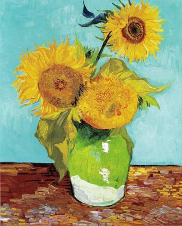 A „Három napraforgó” című festmény, a „Napraforgók” című festménysorozat része, Vincent van Gogh.