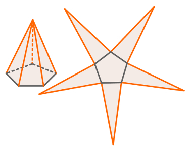 Most common planning of a pyramid with a pentagonal base