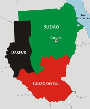 Kartta Sudanista, Etelä-Sudanista ja Darfurin alueelta