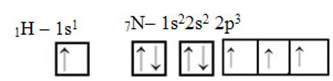 Distribution of electrons in hydrogen and nitrogen orbitals