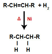 Generelt skema for en hydrogeneringsreaktion i alkener