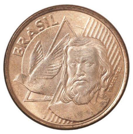 Brazilian five-cent coin with Tiradentes face stamped
