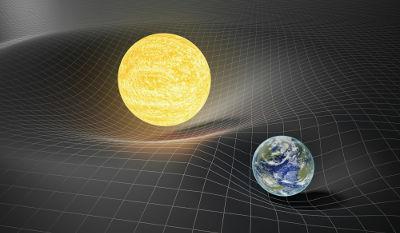 Према Општој релативности, велике масе мењају закривљеност простора производећи гравитацију