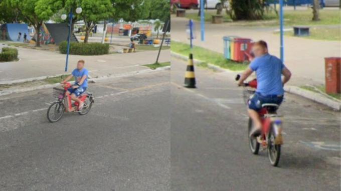 A man finds and chases Google Maps car by bicycle to get out in the photos