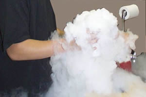 Dry ice gives off smoke