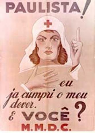Plakát vyrobený během konstitucionalistické revoluce, který požadoval účast celé společnosti ze São Paula na boji proti Vargasově vládě. [1]