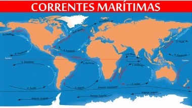 خريطة تخطيطية مع التيارات البحرية الرئيسية واسعة النطاق على هذا الكوكب