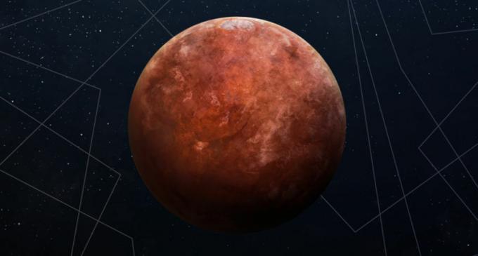Mars has iron oxide on its surface, which gives it a reddish color.