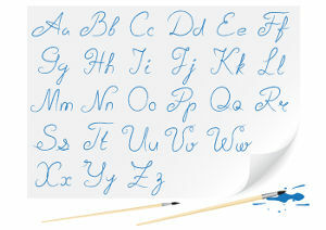 Scris de mână, alfabetul este guvernat de tehnica caligrafiei, care constă în „tăierea bună a literei”