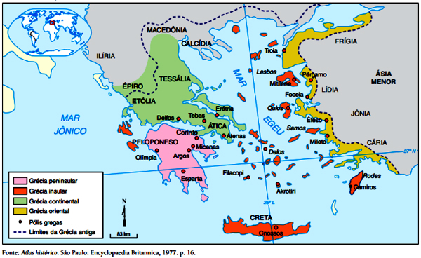 Zemljevid starodavne Grčije