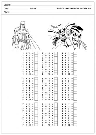 Times tables activity to print Batman's addition times tables