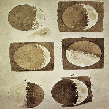 Dette er tegninger af Månens faser lavet af Galileo Galilei fra teleskopobservationer