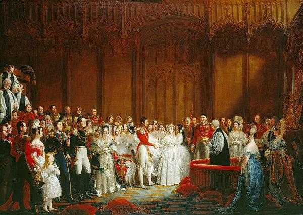 Maalaus, joka kuvaa kuningatar Victorian, jonka mukaan viktoriaaninen aikakausi on nimetty, avioliittoa prinssi Albertin kanssa.
