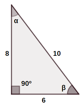 Stačiakampio trikampio, skirto liestinės skaičiavimui, iliustracija.