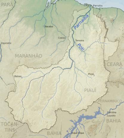  Karta med plats för floden Parnaíba.