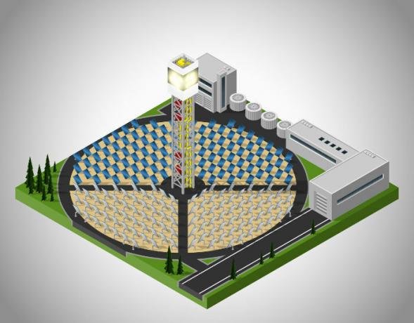 See a representation of a thermosolar plant.
