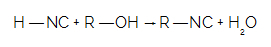 Када ХНЦ реагује са алкохолом, имамо настанак изонитрила и молекула воде