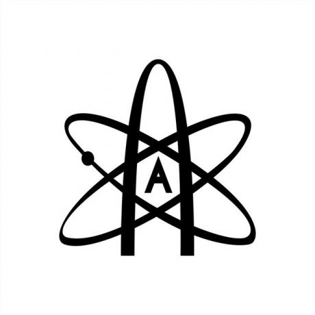 The trajectory of the atom and the letter A