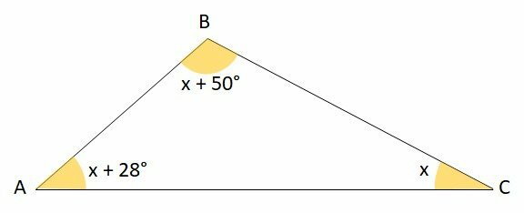 Driehoek met onbekende hoeken als functie van x.