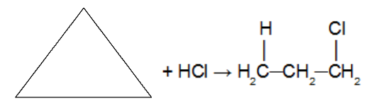 Reakcija dodajanja v ciklopropanu z uporabo klorovodikove kisline