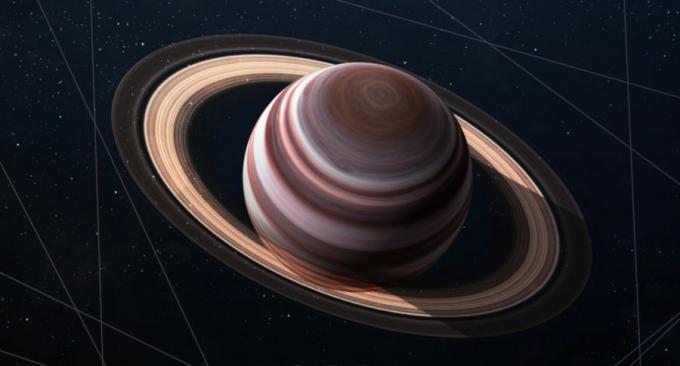 Saturn er kjent for sitt ringsystem som består av is.