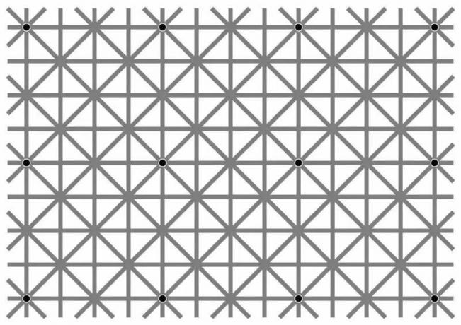 Can you spot the 12 black dots all at once in this image?