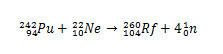 Plutonija izotopu reakcija ar neona izotopiem, lai iegūtu ruterfordiju