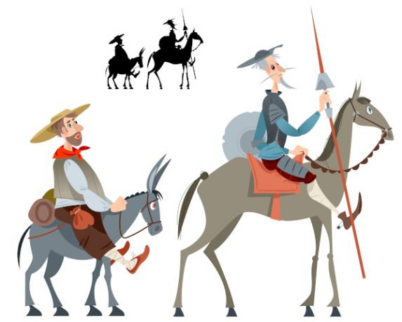 Ilustrace Dona Quijota a Sancha Panzy, postav z klasiky Miguela de Cervantese.