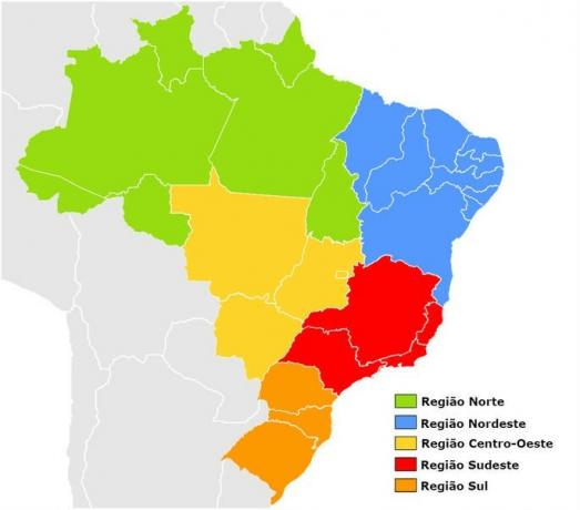 χάρτης των περιοχών στη Βραζιλία