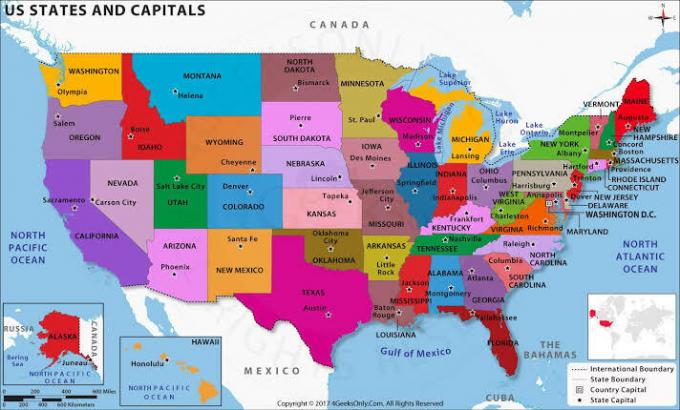 Ameerika Ühendriikide kaart osariikide ja pealinnadega 