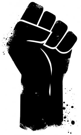 Immagine del pugno chiuso e alzato, uno dei simboli del grande Black Power Movement.