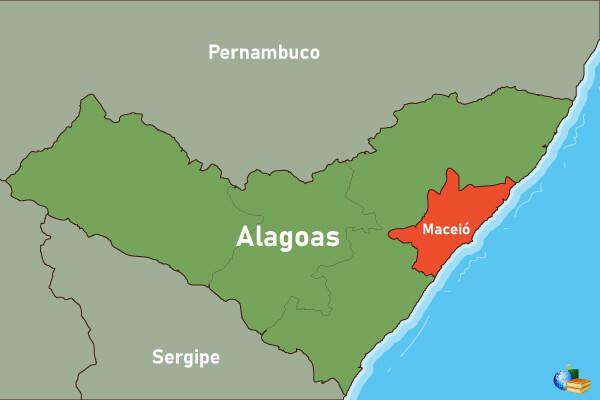 Kaart van Alagoas met Maceio locatie.