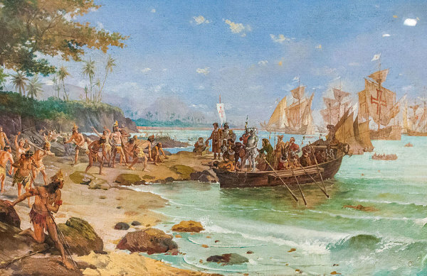 لوحة تصور بداية فترة الاستعمار في البرازيل، وهي إحدى الفترات التي حددها تقسيم التاريخ البرازيلي.