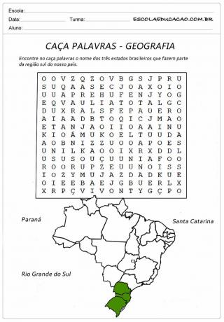 Dejavnost iskanja besed Geografija - Iskanje besed brazilske države (jug)