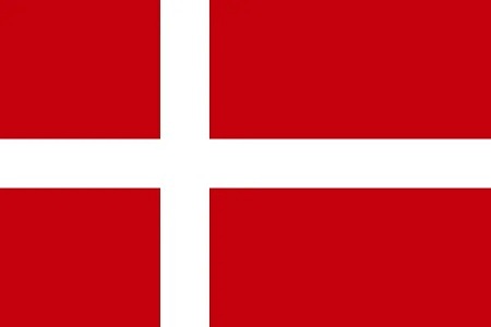 Danmarks flagga, i röda och vita färger. 