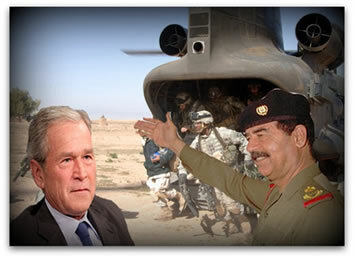 Georg W. Bush contre Saddam Hussein: guerre en Irak 2003. 