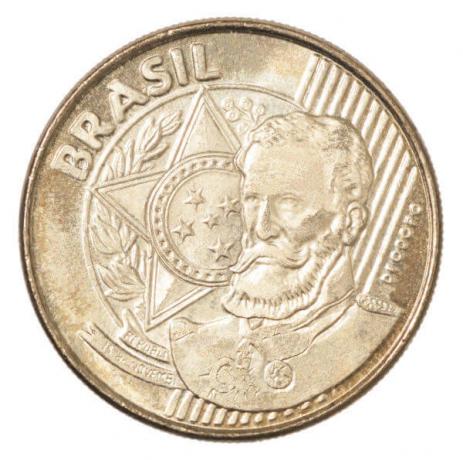 Mynt med ett porträtt av den första presidenten i Brasilien, marskalk Deodoro da Fonseca.