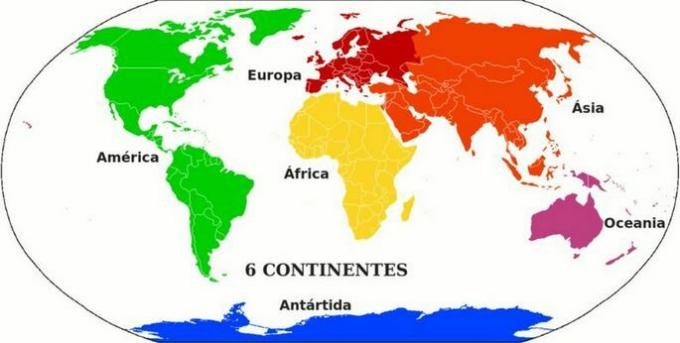 map of the six continents of the world