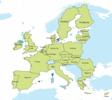 Mapa se zeměmi, které v současnosti tvoří Evropu z 27 zemí