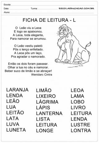 Reading Sheet Letter L - Leão