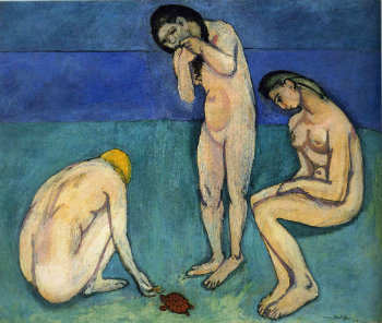 bathers with a turtle