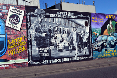 Throughout the city of Belfast, paintings like this can be seen along the length of the wall *